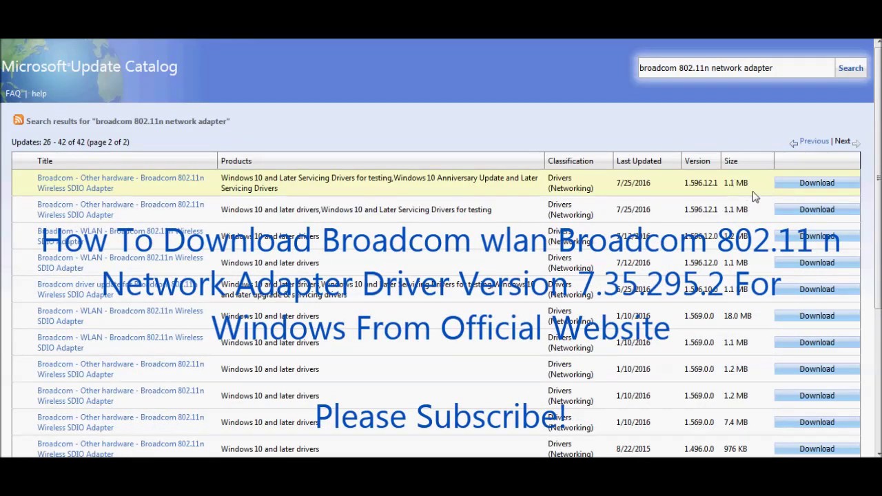 broadcom 802.11 network adapter driver windows 10 download
